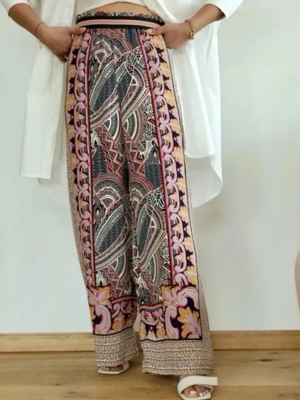 Maeve By Anthropologie Rooibos Cropped Wide Leg Pants Boho in Geometric Floral S